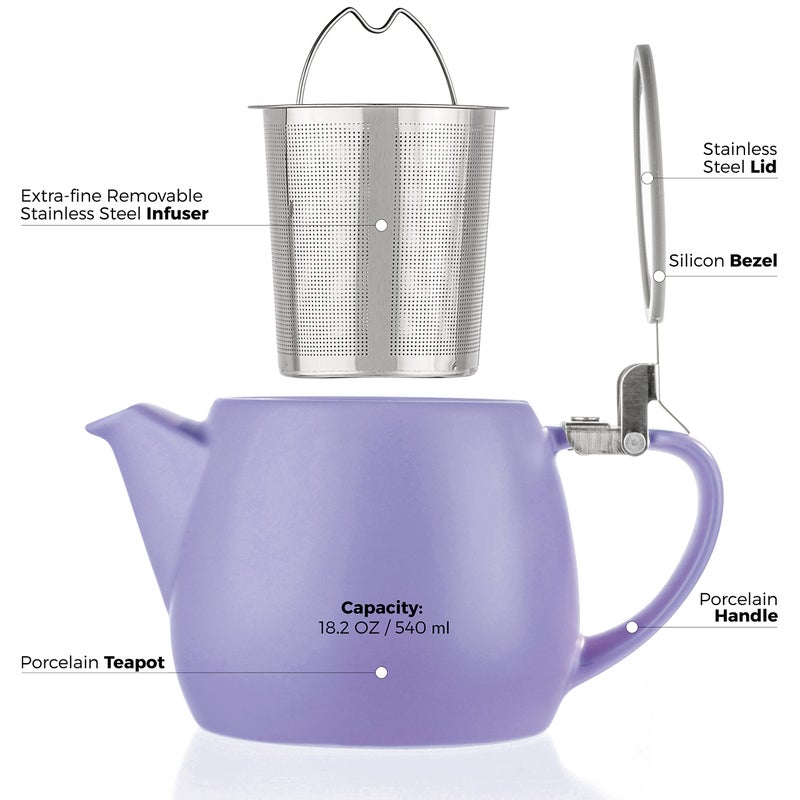 Tealyra - Pluto Porcelain Small Teapot Violet - 18.2-ounce (1-2 cups) - Matte Finish - Stainless Steel Lid and Extra-Fine Infuser To Brew Loose Leaf Tea - 540ml - Image 5
